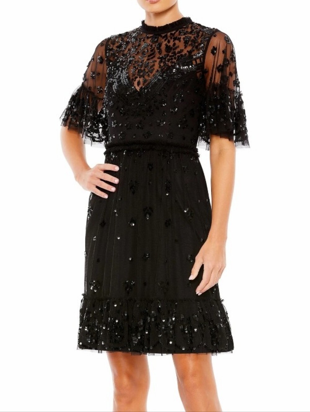 NWOT MAC DUGGAL Beaded Mesh Midi Formal